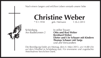 Traueranzeige von Christine Weber von Pegnitz-Zeitung